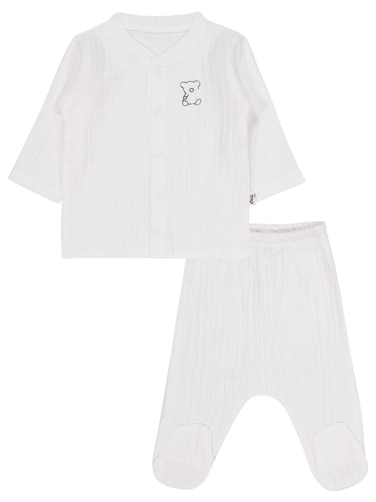 Civil Baby Ayıcık Baskılı 1-9 Ay Pijama Takımı - Ekru