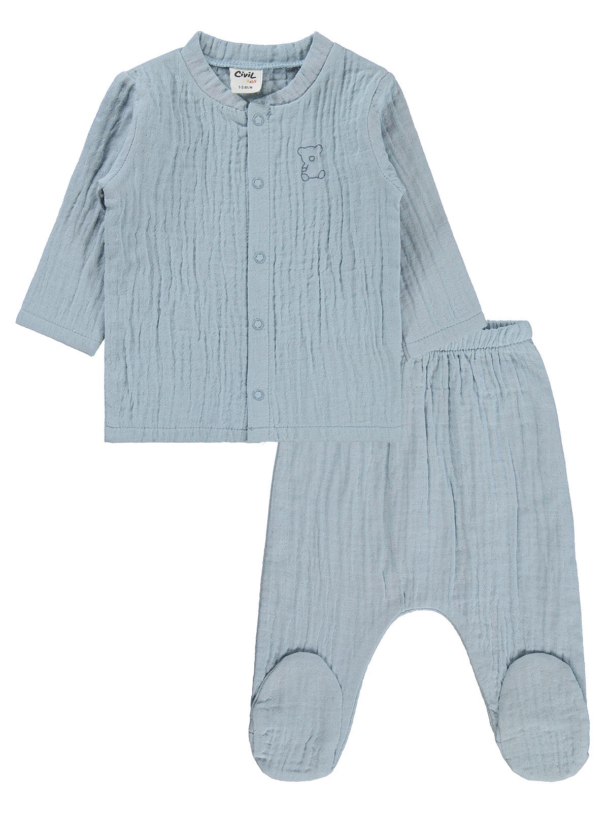 Civil Baby Ayıcık Baskılı 1-9 Ay Pijama Takımı - Mavi