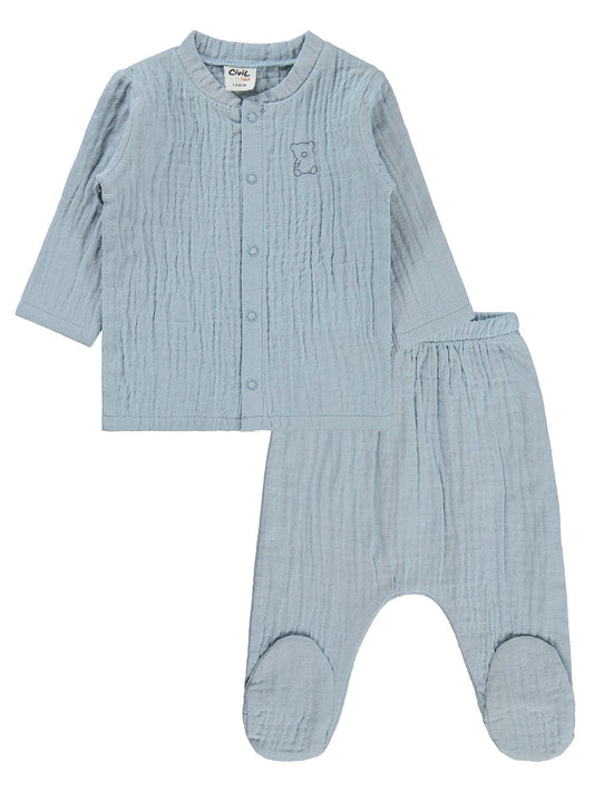 Civil Baby Ayıcık Baskılı 1-9 Ay Pijama Takımı - Mavi