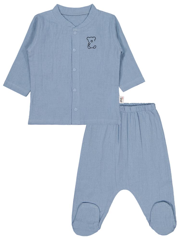 Civil Baby Ayıcık Baskılı 1-9 Ay Pijama Takımı - Mavi