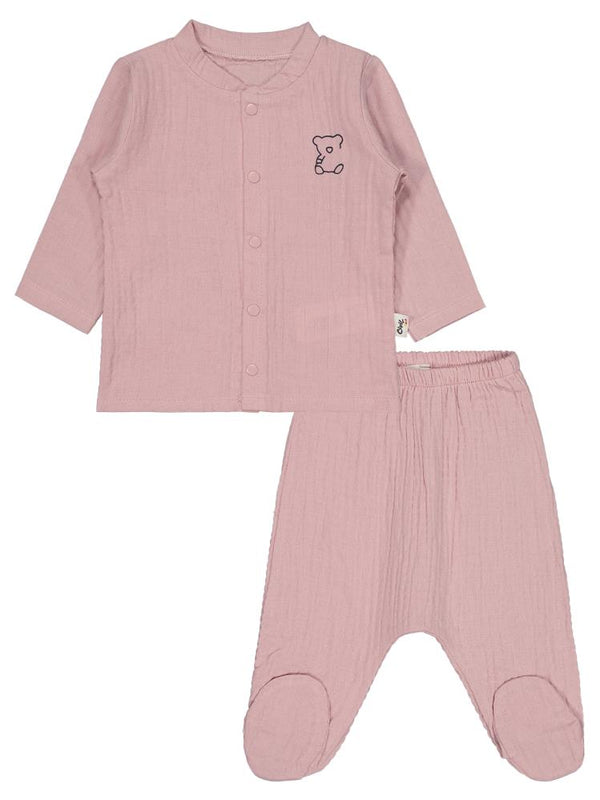 20255 Civil Baby Ayıcık Baskılı 1-9 Ay Pijama Takımı - Pembe