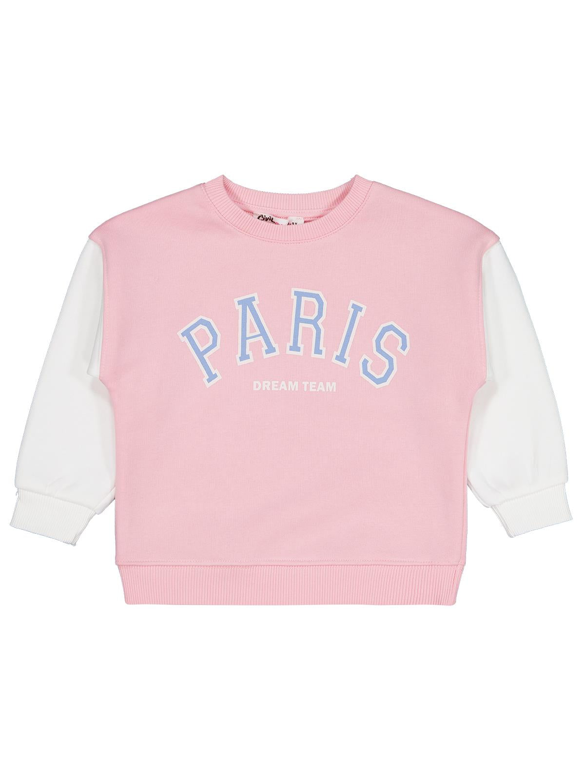 Civil Kız Çocuk Paris Baskılı Sweatshirt | 3 İp Uzun Kol | Okul Kreş ve Günlük Kullanım - Pembe