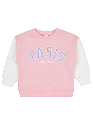 Civil Kız Çocuk Paris Baskılı Sweatshirt | 3 İp Uzun Kol | Okul Kreş ve Günlük Kullanım - Pembe