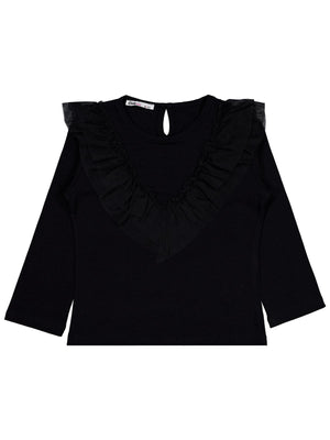 Civil Kız Çocuk Tül Fırfırlı Sweatshirt | Süprem Uzun Kol | Okul Kreş ve Günlük Kullanım - Siyah