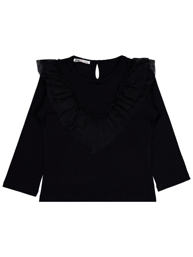 Civil Girls Tül Fırfırlı 6-9 Yaş Sweatshirt - Siyah