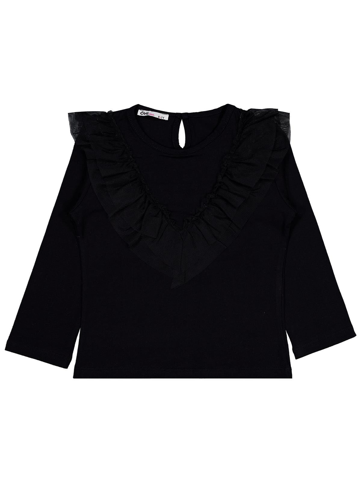Civil Girls Tül Fırfırlı 6-9 Yaş Sweatshirt - Siyah