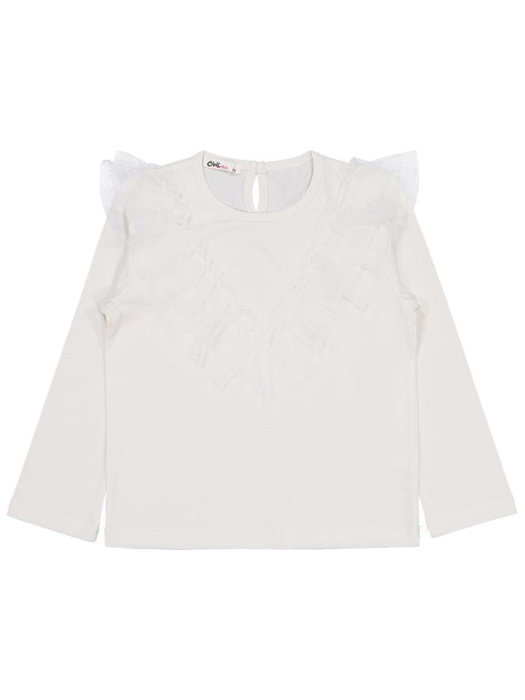 Civil Girls Tül Fırfırlı 6-9 Yaş Sweatshirt - Ekru