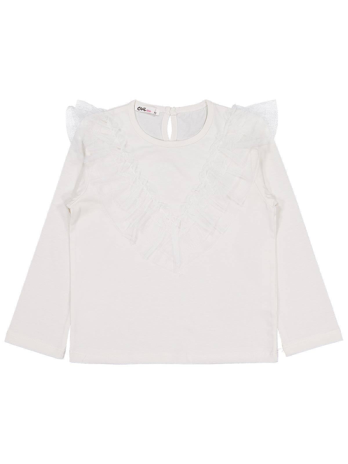 Civil Girls Tül Fırfırlı 6-9 Yaş Sweatshirt - Ekru