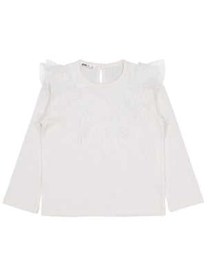 Civil Girls Tül Fırfırlı 6-9 Yaş Sweatshirt - Ekru