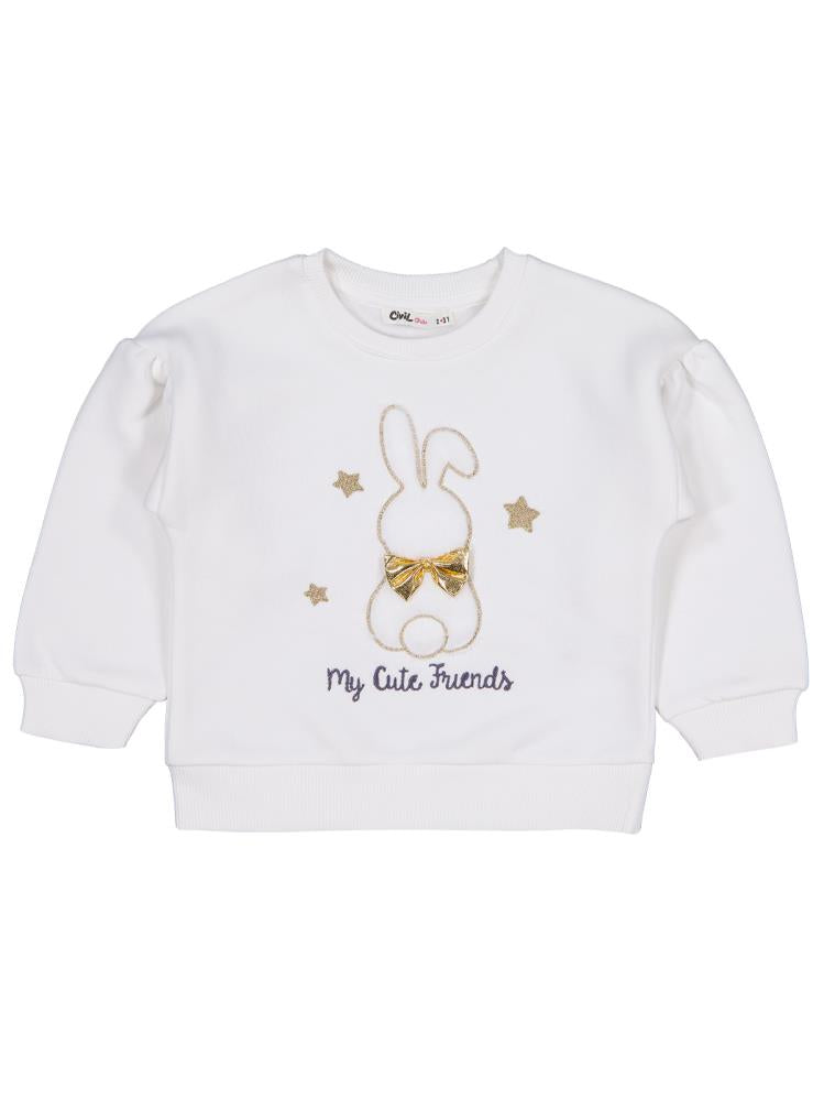 Civil Girls Tavşan Nakışlı 2-5 Yaş Sweatshirt - Ekru