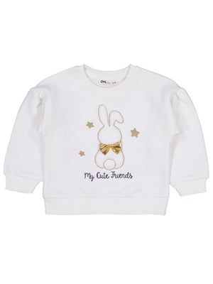 Civil Girls Tavşan Nakışlı 2-5 Yaş Sweatshirt - Ekru
