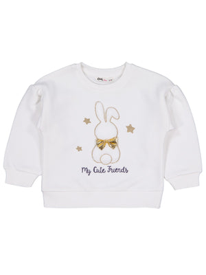 Civil Girls Tavşan Nakışlı 2-5 Yaş Sweatshirt - Ekru