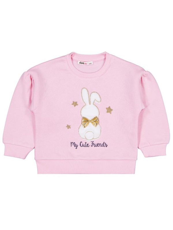 Civil Girls Tavşan Nakışlı 2-5 Yaş Sweatshirt - Pudra