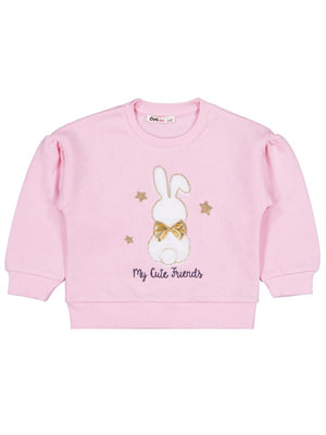 Civil Girls Tavşan Nakışlı 2-5 Yaş Sweatshirt - Pudra
