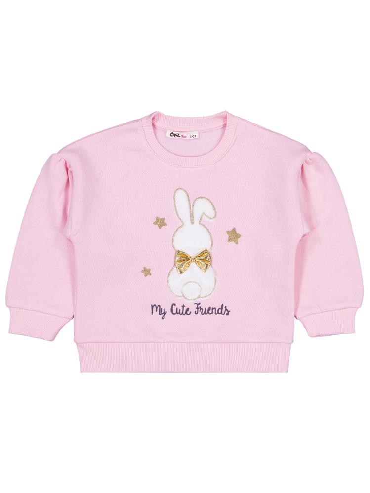 Civil Girls Tavşan Nakışlı 2-5 Yaş Sweatshirt - Pudra