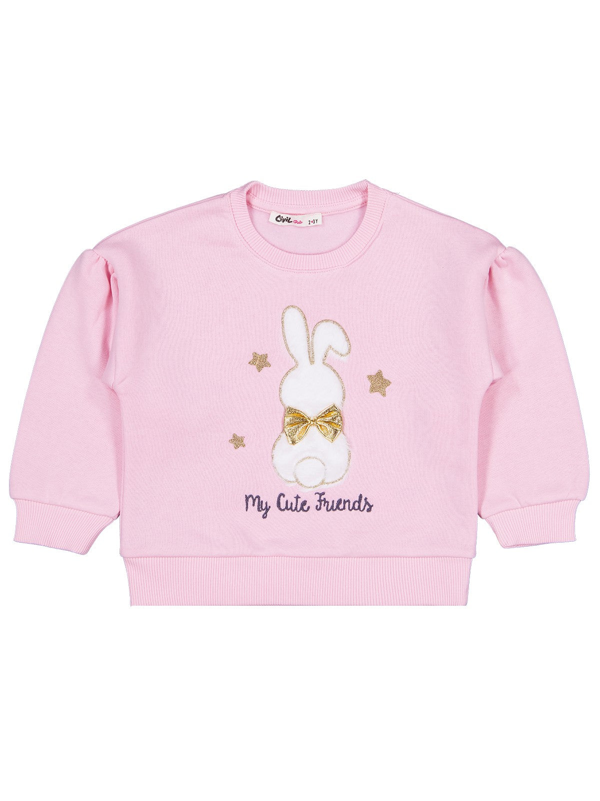 Civil Girls Tavşan Nakışlı 2-5 Yaş Sweatshirt - Pudra