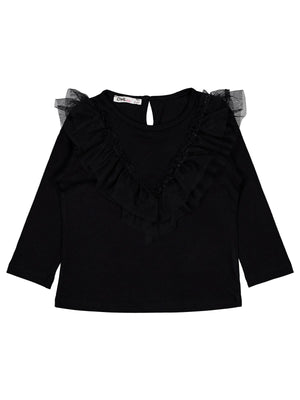 Civil Girls Kız Çocuk Tül Fırfırlı Sweatshirt | Süprem Uzun Kol | Okul Kreş ve Günlük Kullanım - Siyah