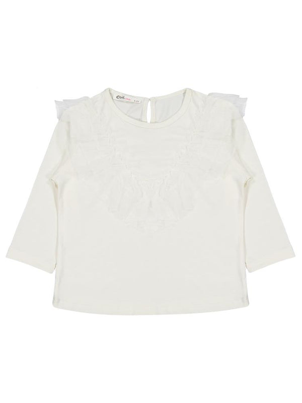 Civil Girls Tül Fırfırlı 2-5 Yaş Sweatshirt - Ekru