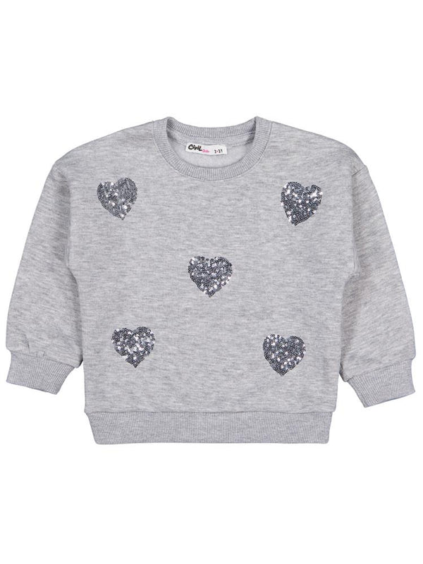Civil Girls Pullu Kalp Nakışlı 2-5 Yaş Sweatshirt - Gri