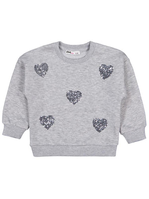 Civil Girls Pullu Kalp Nakışlı 2-5 Yaş Sweatshirt - Gri