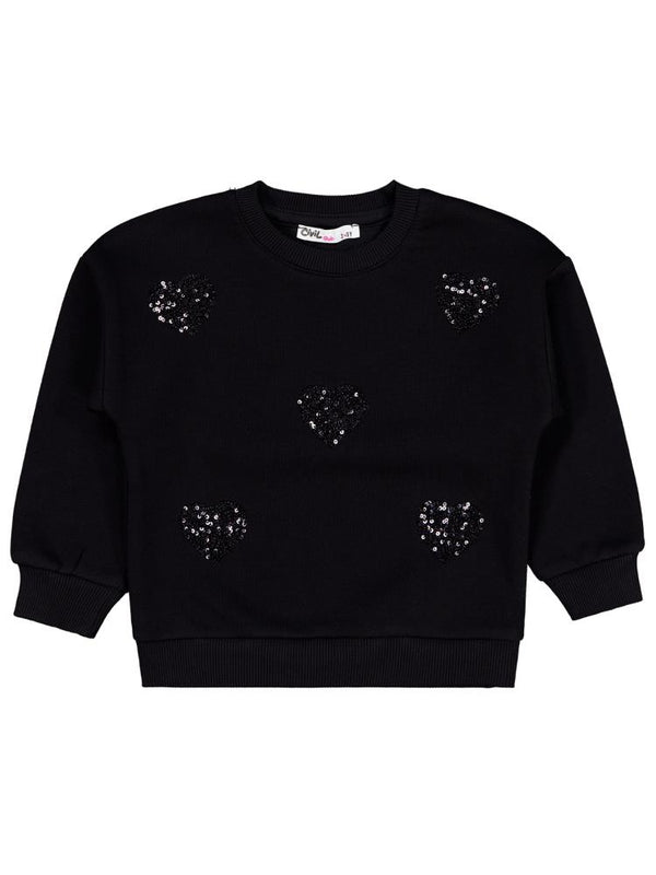 Civil Girls Pullu Kalp Nakışlı 2-5 Yaş Sweatshirt - Siyah