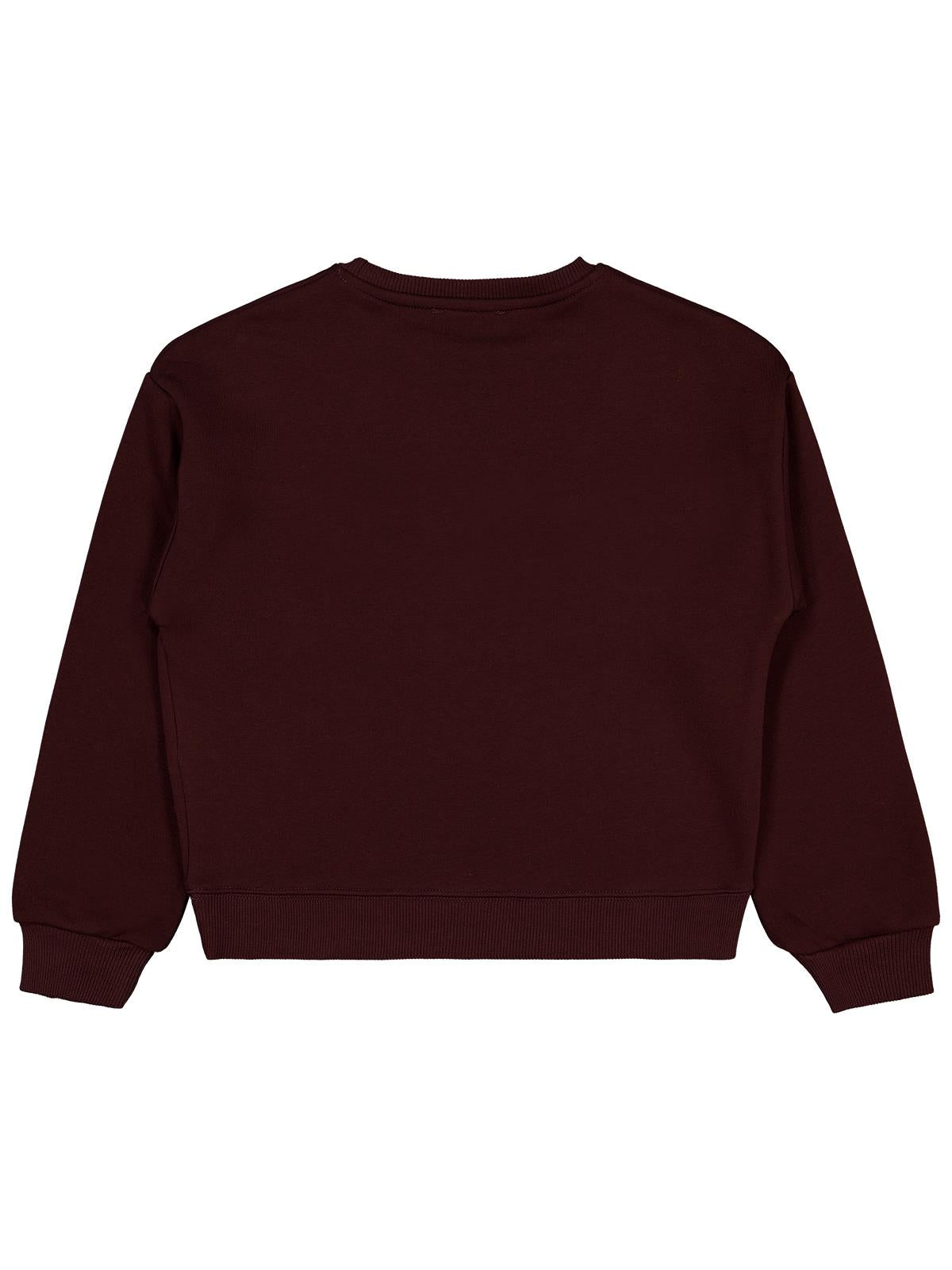 Civil Kız Çocuk Püsküllü Sweatshirt | 3 İp Uzun Kol Bisiklet Yaka | Okul Kreş ve Günlük Kullanım - Kahve