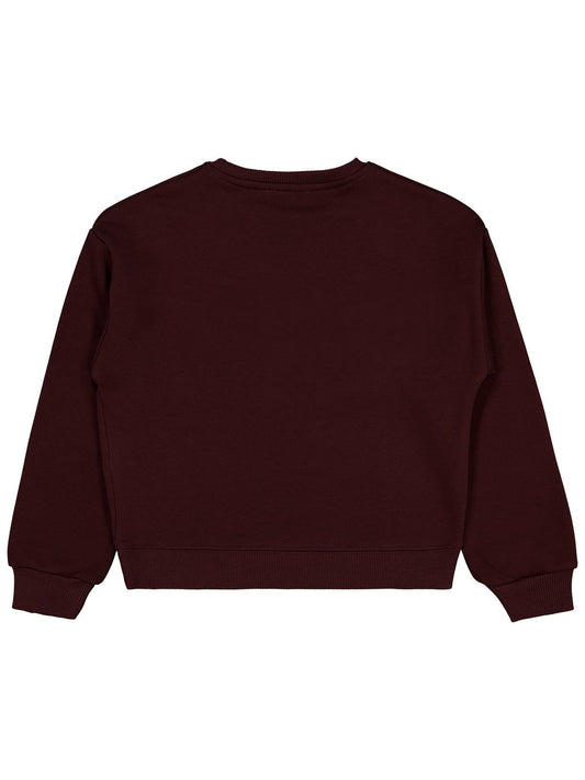 Civil Kız Çocuk Püsküllü Sweatshirt | 3 İp Uzun Kol Bisiklet Yaka | Okul Kreş ve Günlük Kullanım - Kahve
