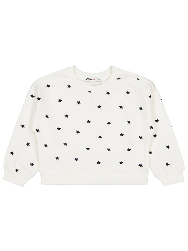 Civil Girls Yıldız Baskılı 2-5 Yaş Sweatshirt - Ekru