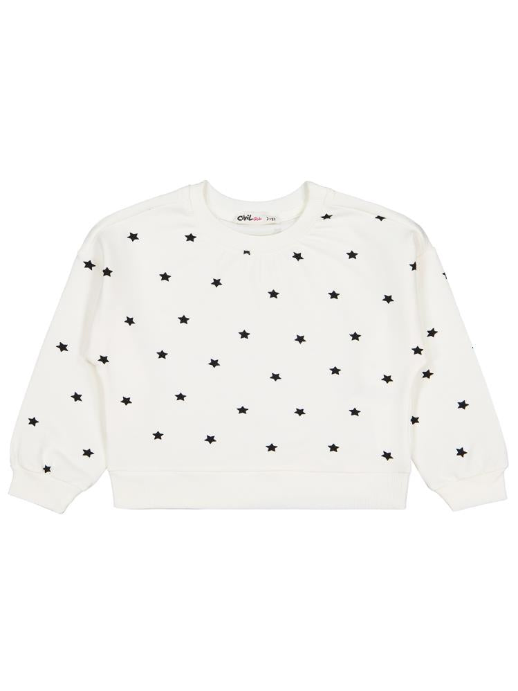 Civil Girls Yıldız Baskılı 2-5 Yaş Sweatshirt - Ekru