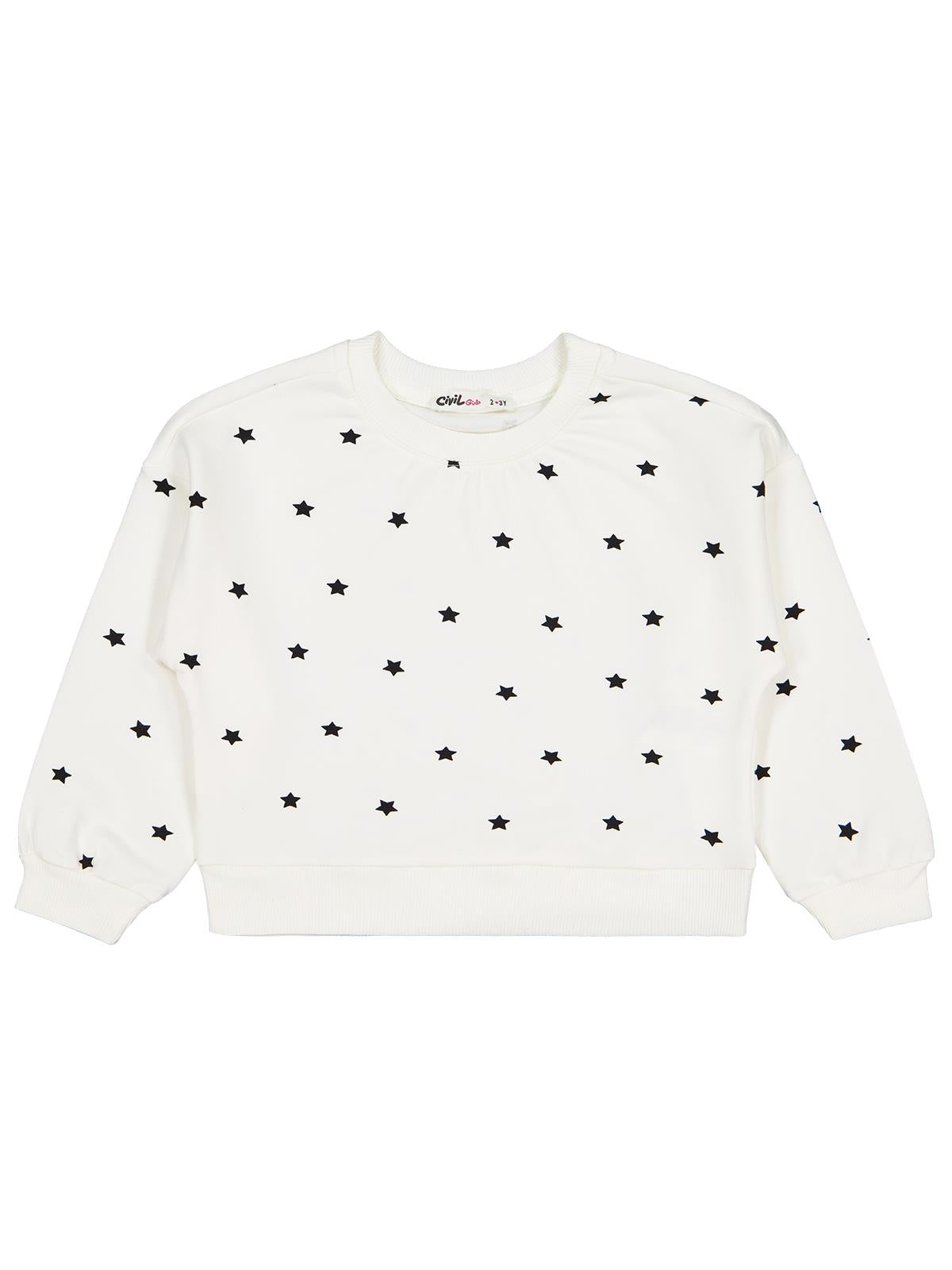 Civil Girls Yıldız Baskılı 2-5 Yaş Sweatshirt - Ekru