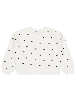 Civil Kız Çocuk Yıldız Baskılı Sweatshirt | 2 İp Uzun Kol | Okul Kreş ve Günlük Kullanım - Ekru