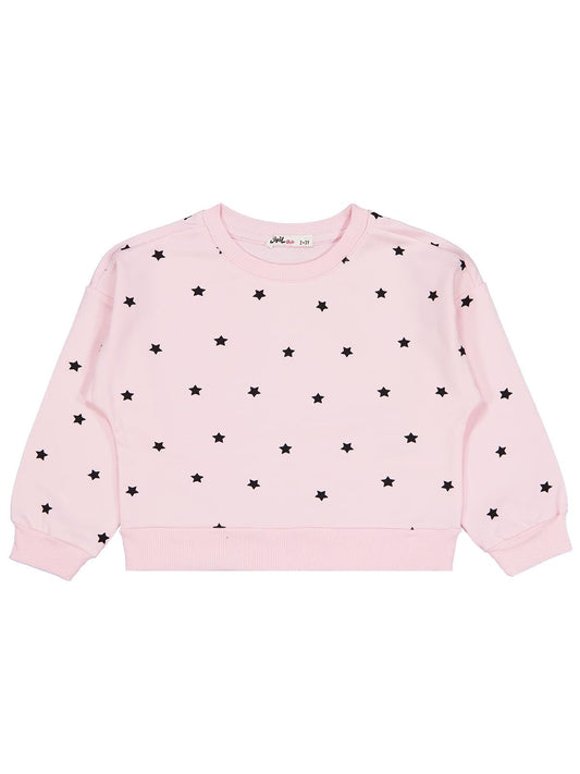 Civil Kız Çocuk Yıldız Baskılı Sweatshirt | 2 İp Uzun Kol | Okul Kreş ve Günlük Kullanım - Pudra
