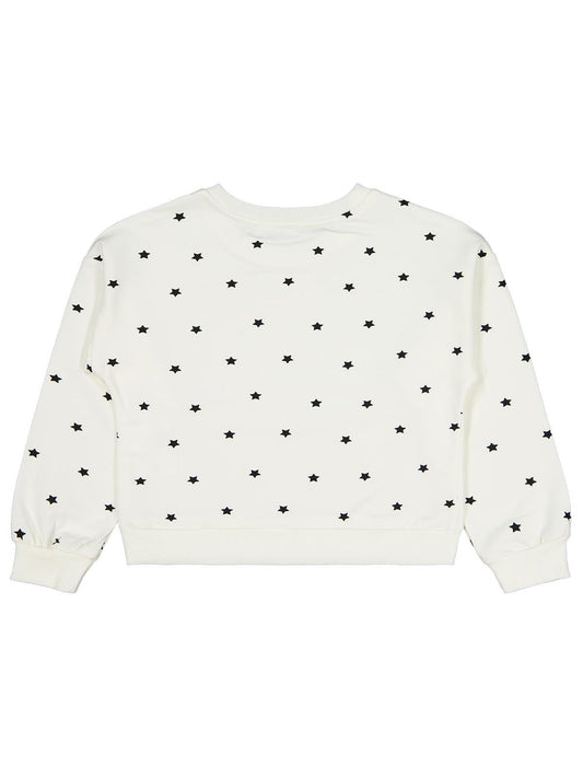 Civil Kız Çocuk Yıldız Baskılı Sweatshirt | 2 İp Uzun Kol | Okul Kreş ve Günlük Kullanım - Ekru