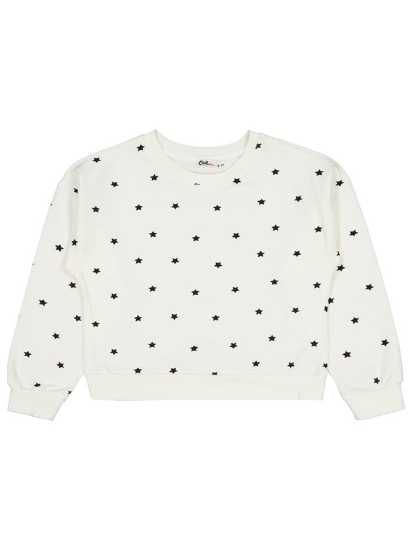 Civil Girls Yıldız Baskılı 6-9 Yaş Sweatshirt - Ekru