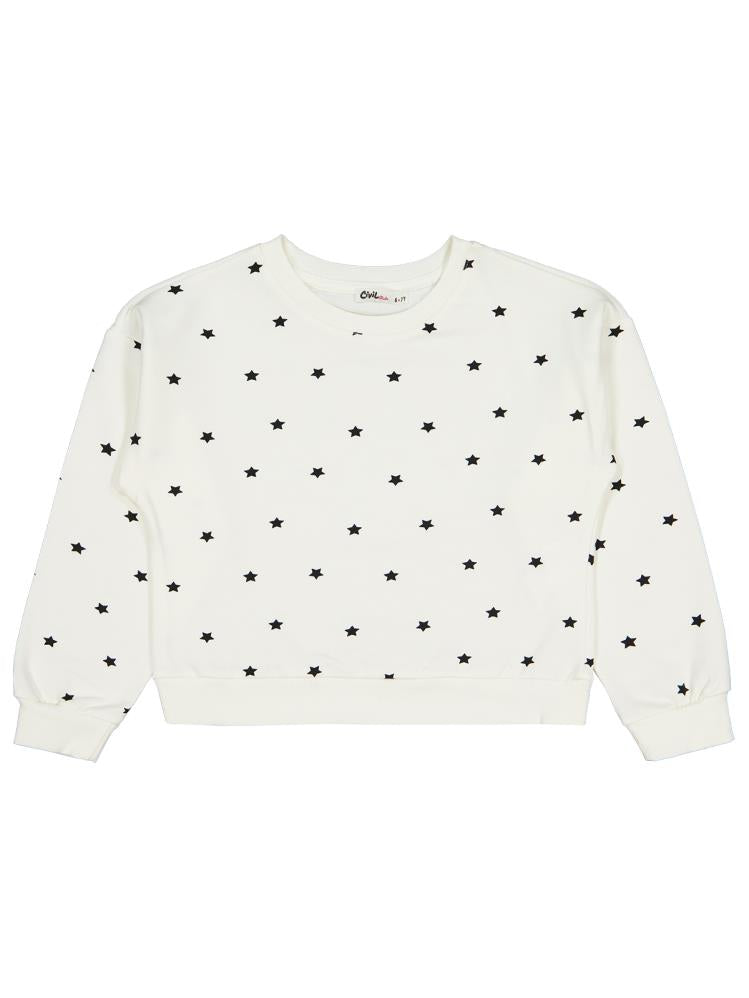 Civil Girls Yıldız Baskılı 6-9 Yaş Sweatshirt - Ekru