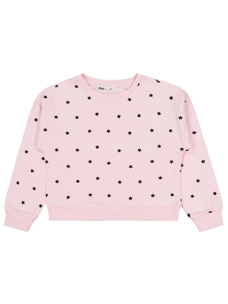 Civil Girls Yıldız Baskılı 6-9 Yaş Sweatshirt - Pudra