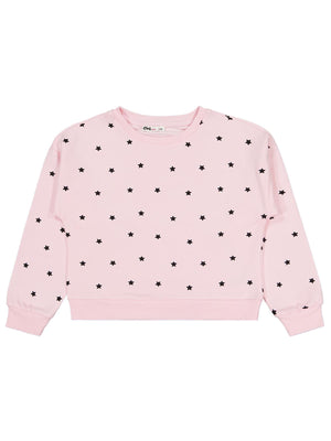 Civil Kız Çocuk Yıldız Baskılı Sweatshirt | 2 İp Uzun Kol | Okul Kreş ve Günlük Kullanım - Pudra