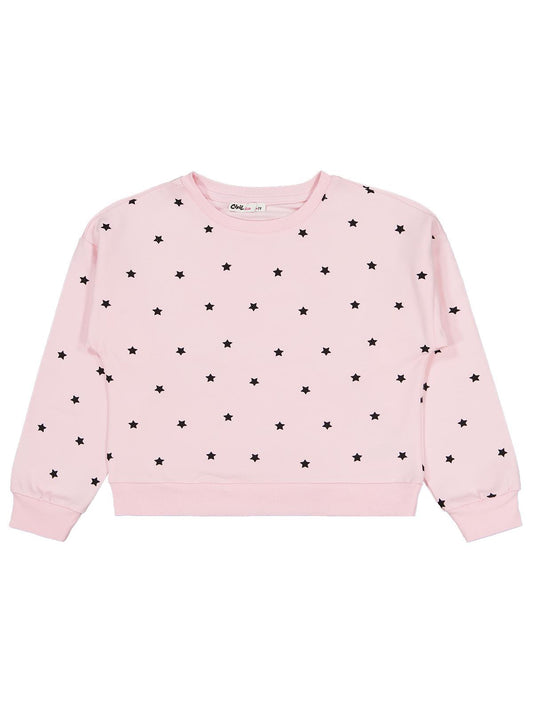 Civil Kız Çocuk Yıldız Baskılı Sweatshirt | 2 İp Uzun Kol | Okul Kreş ve Günlük Kullanım - Pudra
