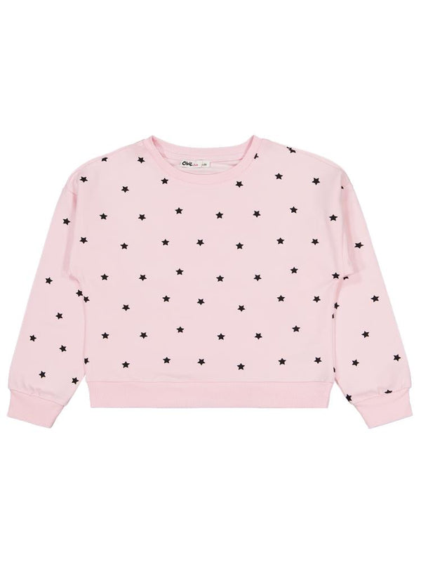 Civil Girls Yıldız Baskılı 6-9 Yaş Sweatshirt - Pudra