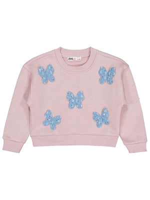 Civil Girls Kelebek Aksesuarlı 2-5 Yaş Sweatshirt - Pembe