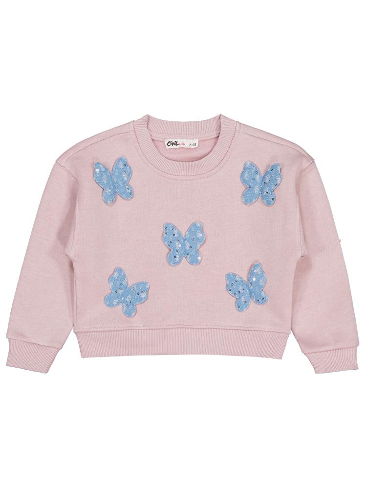 Civil Girls Kelebek Aksesuarlı 2-5 Yaş Sweatshirt - Pembe