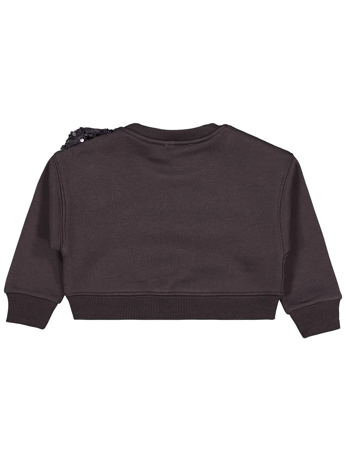 Civil Kız Çocuk Pullu Fiyonklu Sweatshirt | 3 İp Uzun Kol | Okul Kreş ve Günlük Kullanım - Gri
