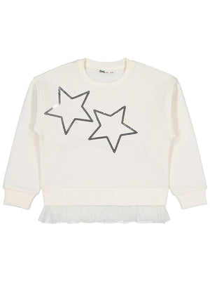 Civil Kız Çocuk Yıldız Baskılı Sweatshirt | 3 İp Uzun Kol | Okul Kreş ve Günlük Kullanım - Ekru