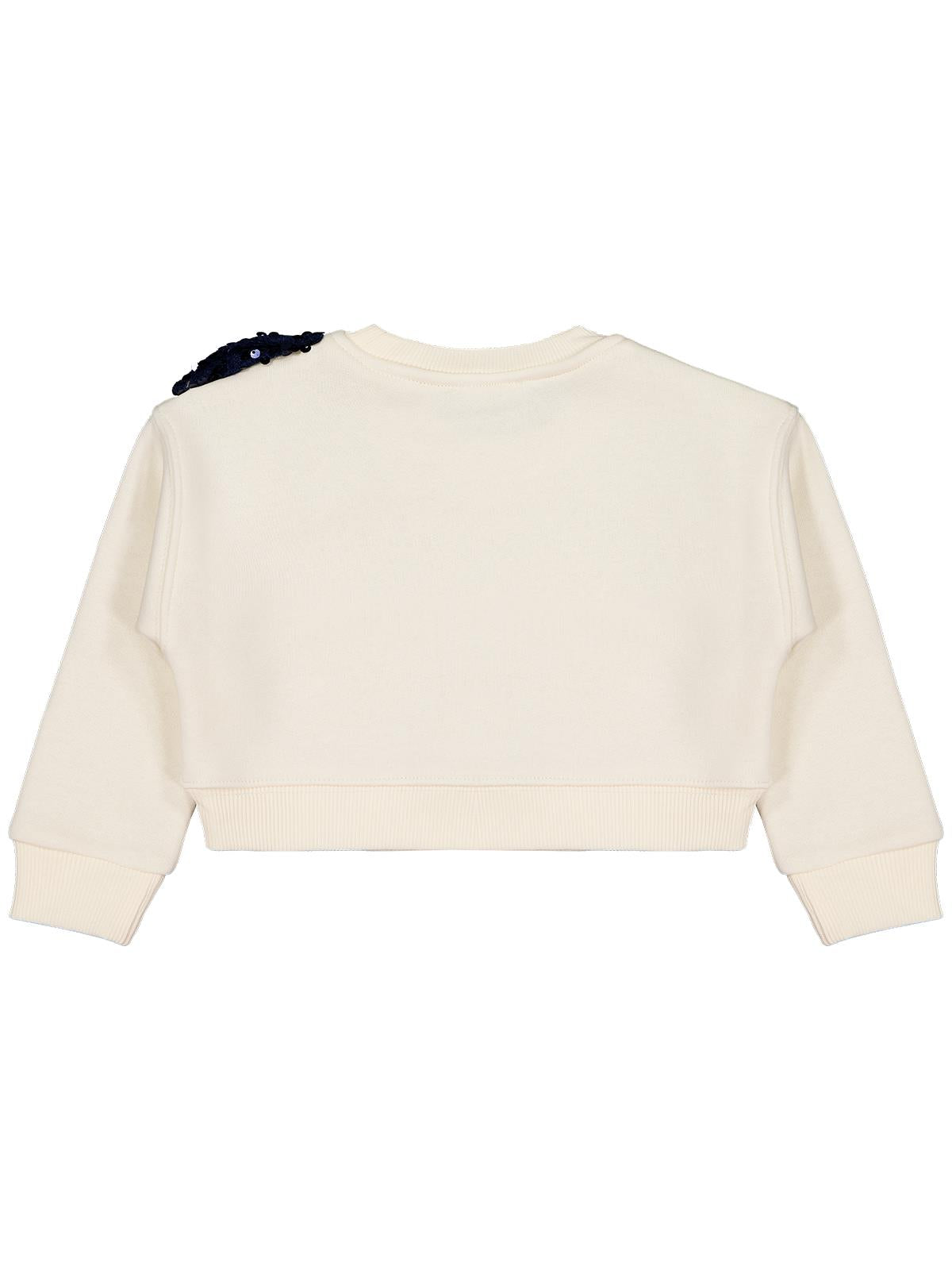 Civil Kız Çocuk Pullu Fiyonklu Sweatshirt | 3 İp Uzun Kol | Okul Kreş ve Günlük Kullanım - Ekru