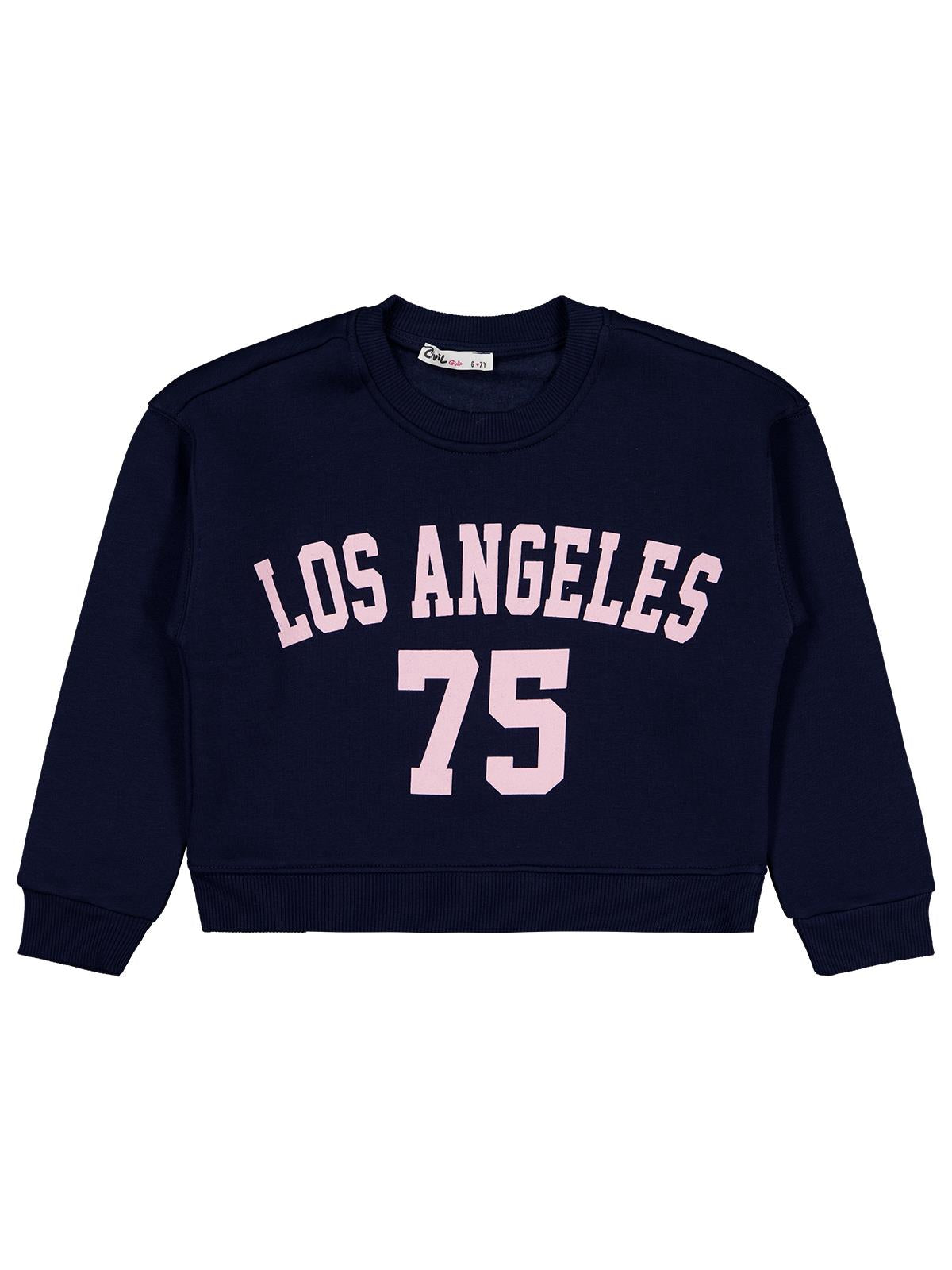 Civil Kız Çocuk Los Angeles Baskılı Sweatshirt | 3 İp Uzun Kol | Okul Kreş ve Günlük Kullanım - Lacivert