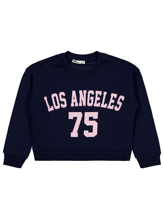 Civil Kız Çocuk Los Angeles Baskılı Sweatshirt | 3 İp Uzun Kol | Okul Kreş ve Günlük Kullanım - Lacivert