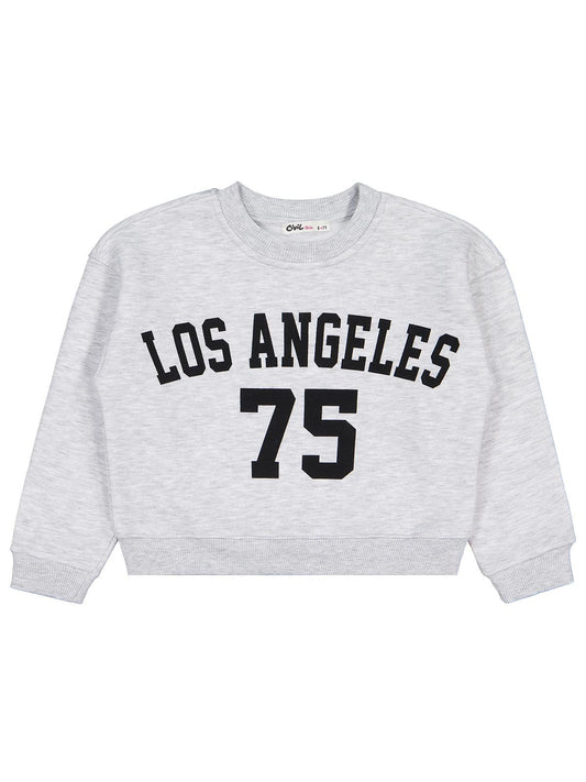 Civil Kız Çocuk Los Angeles Baskılı Sweatshirt | 3 İp Uzun Kol | Okul Kreş ve Günlük Kullanım - Gri