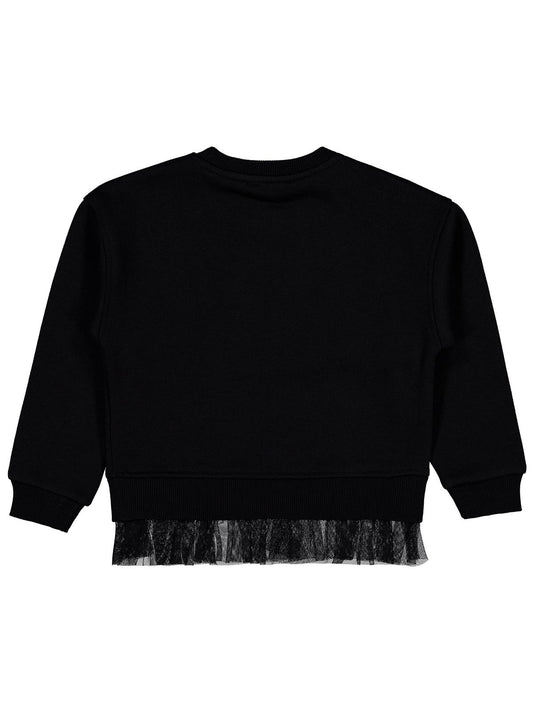 Civil Kız Çocuk Yıldız Baskılı Sweatshirt | 3 İp Uzun Kol | Okul Kreş ve Günlük Kullanım - Siyah