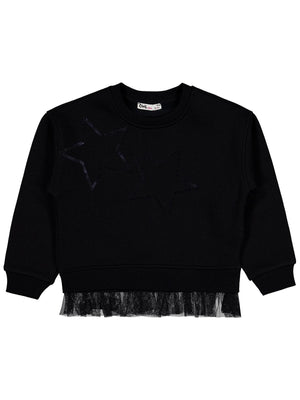 Civil Kız Çocuk Yıldız Baskılı Sweatshirt | 3 İp Uzun Kol | Okul Kreş ve Günlük Kullanım - Siyah