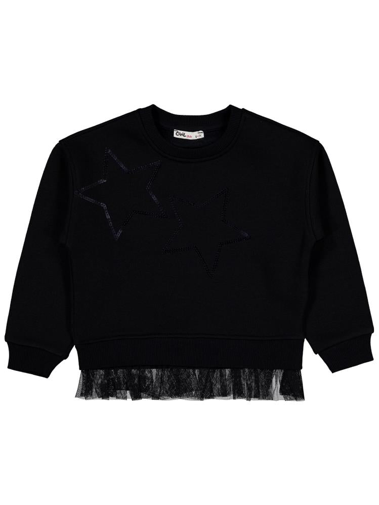 Civil Girls Yıldız Baskılı 6-9 Yaş Sweatshirt - Siyah